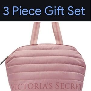 Victorias Secret Pink Quilted Overnight Weekender Bag 3 Piece Gift Set NWT